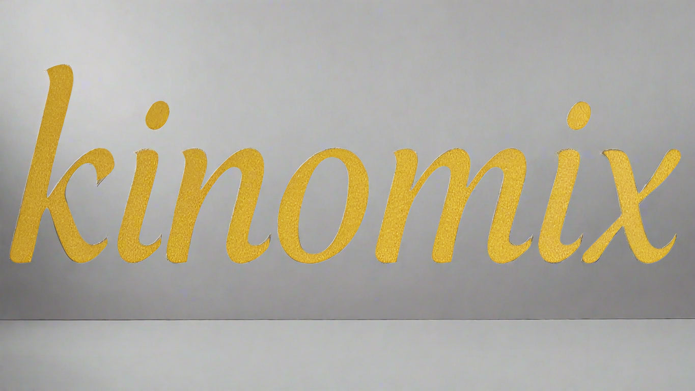 Gold 'kinomix' logo on a light beige background